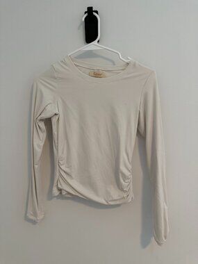 Qinsen Cream Fitted Ruched Side Long Sleeve Stretch Top S